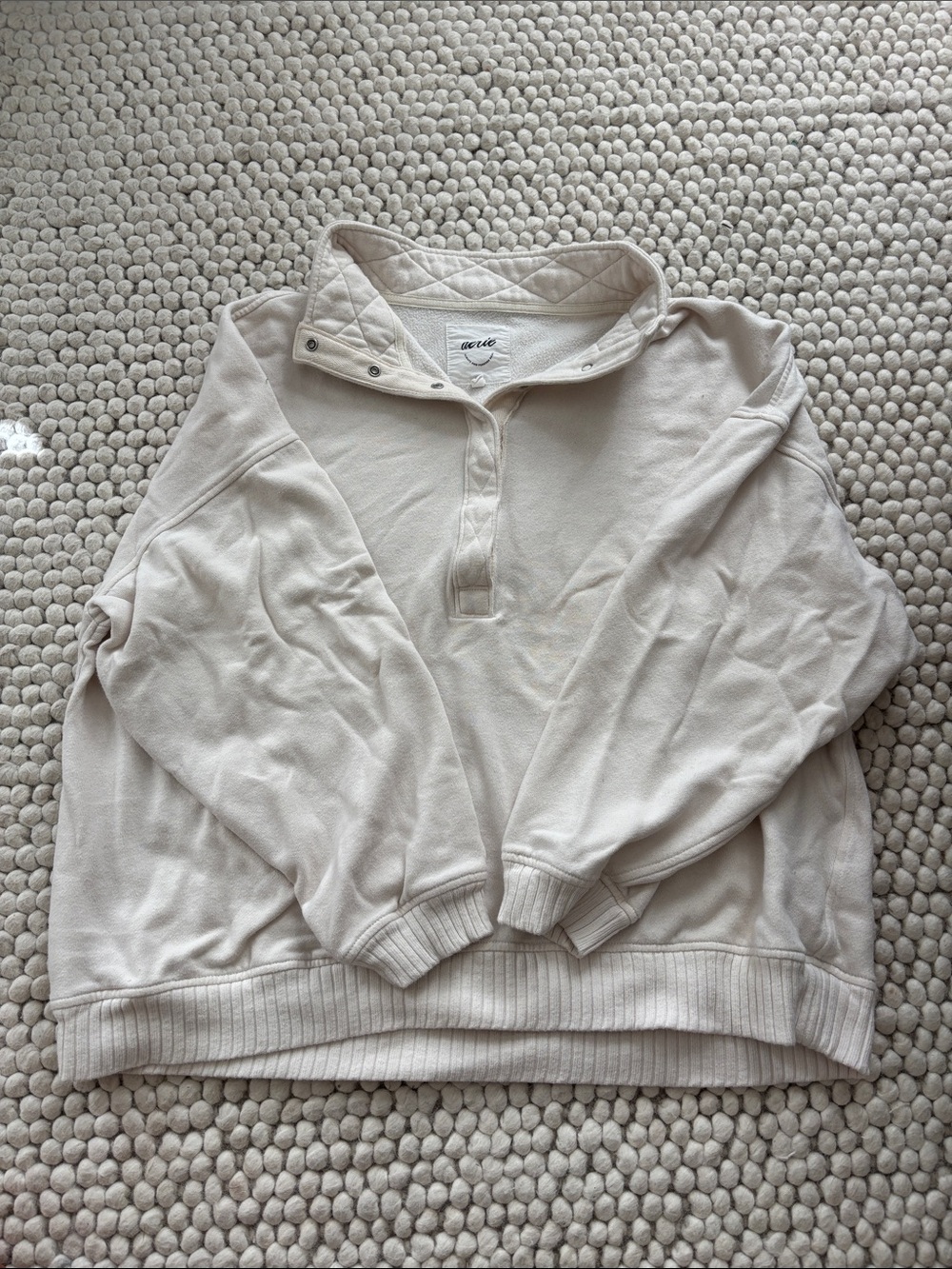 American Eagle Women's Cream Pullover Half-Snap Sweater